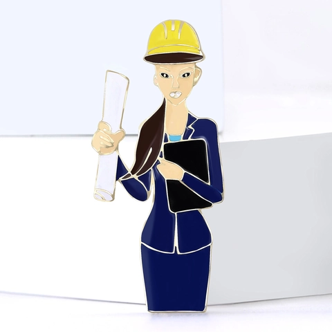 Spilla in Smalto Creativa Ingegnere Donna Architetto Lega Smalto a Goccia Figura Cartoon Carriera Professionale Pin per Donna Ufficio Gioielli