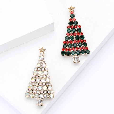 Vintage Legering Kerstboom Broche Voor Dames Gekleurde Strass Ingelegde Feestdagen Speld Sieraden Mode Accessoire Kerstcadeau