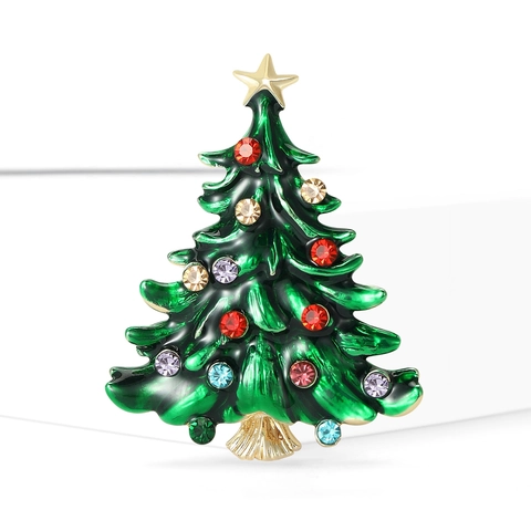 Enamel Rhinestone Christmas Tree Brooch For Women Alloy Multi Color Crystal Festive Breastpin Fashion Jewelry Holiday Gift