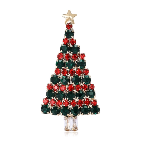Vintage Legering Kerstboom Broche Voor Dames Gekleurde Strass Ingelegde Feestdagen Speld Sieraden Mode Accessoire Kerstcadeau