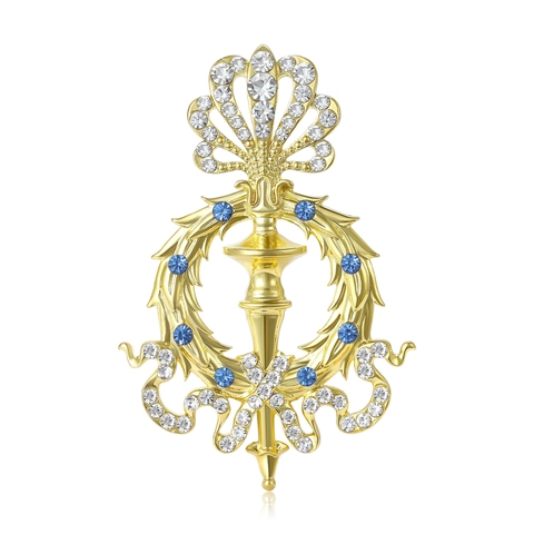 Broche Sceptre en Alliage Rétro Plqué Or avec Strass Incrustés Style Palais Baroque Insigne de Crête pour Costume Homme Femme Bijoux