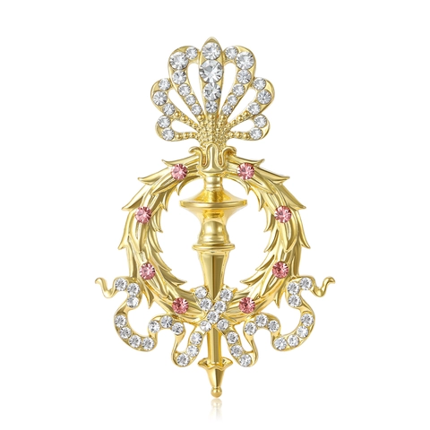 Broche Sceptre en Alliage Rétro Plqué Or avec Strass Incrustés Style Palais Baroque Insigne de Crête pour Costume Homme Femme Bijoux