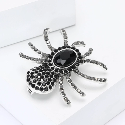 Vintage Gothic Alloy Rhinestone Spider Brooch For Women Men Luxury Crystal Insect Pins Halloween Party Suit Accessories Jewelry