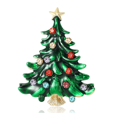 Spilla ad Albero di Natale in Smalto Vintage Con Stella in Strass Colorati in Lega Gioielli Festivi Regalo Per Donna