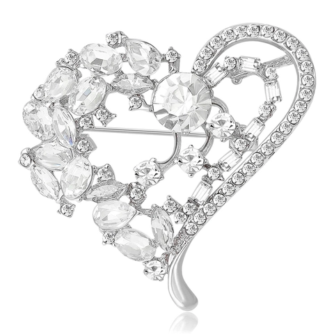 Elegante Legierung Herz Brosche Mit Strasssteinen Luxus Mode Schmuck Pin Für Damen Anzug Mantel Kleidung Dekoration Geschenk