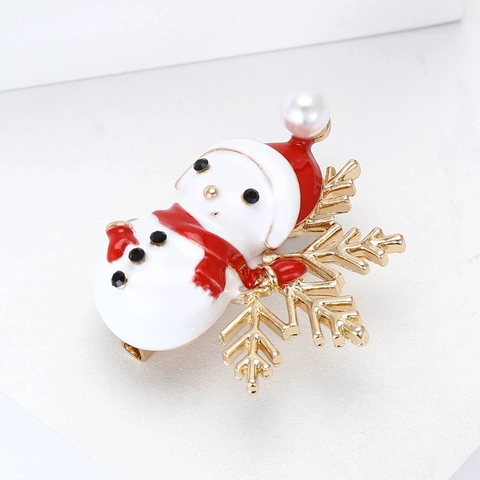 Broche Bonhomme de Neige de Noël Dessin Animé en Alliage Strass Perle Artificielle Émail Pin pour Femmes Hommes Fête de Vacances