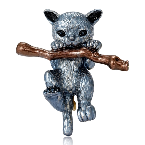 Süße Cartoon Legierung Katze Klettert Auf Ast Brosche Anstecknadel Tropföl Emaille Tier Korsage Für Damen Herren Mode Accessoires