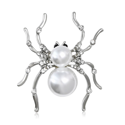 Spilla Ragno in Lega Vintage per Donna Uomo Perla Artificiale Strass Animal Pins per Maglioni Cardigan Gioielli di Moda Regalo