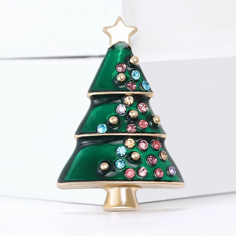 Broche de Árbol de Navidad de Aleación de Esmalte de Moda Con Estrella de Pentagrama de Strass Coloridos para Mujer Regalo Joyería de Fiesta de Navidad