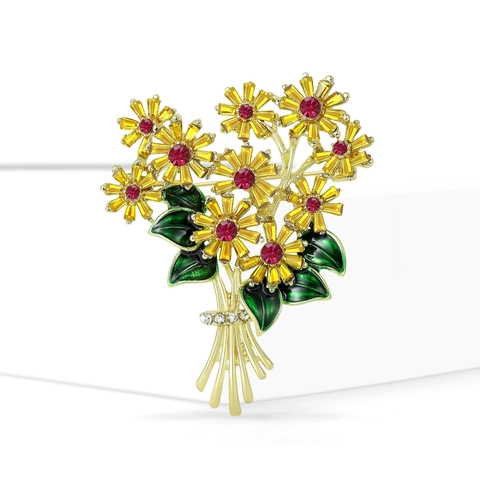Elegante Spilla a Bouquet di Margherite in Lega con Strass per Donna Spilla Floreale in Smalto alla Moda Regalo di Gioielli per Abiti