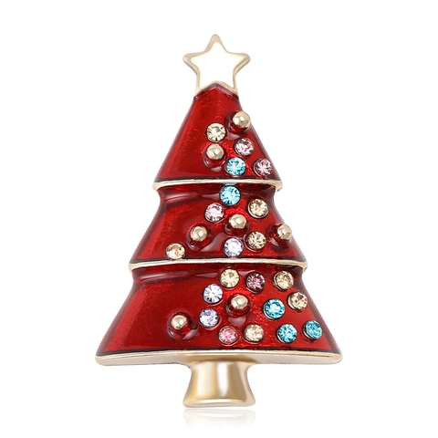 Broche de Árbol de Navidad de Aleación con Strass de Colores y Esmalte Joyería Festiva Regalo para Mujer Rojo Verde Navidad