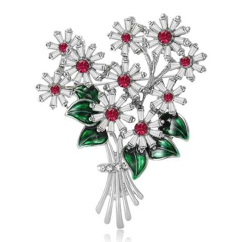 Elegante Madeliefje Boeket Broche Voor Dames Legering Strass Bloemen Speld Mode Emaille Bloem Corsage Vintage Sieraden