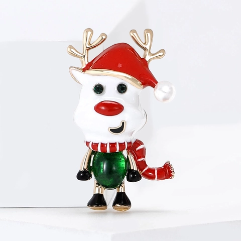 Broche de Reno de Navidad de Aleación Esmalte Ciervo Con Diamantes de Imitación Perla Artificial Accesorio de Ropa para Hombres Mujeres