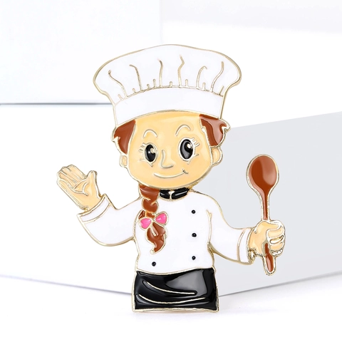 Cartoon Chef Female Figure Enamel Brooch Pin Alloy Drip Oil Professional Chef Character Badge For Suit Lapel Uniform Accessory