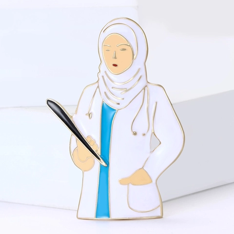 Cartoon Hijab Female Doctor Enamel Pin Alloy Brooch Medical Nursing Profession Stethoscope Medical Students Gift For Women Coat Lapel Badge