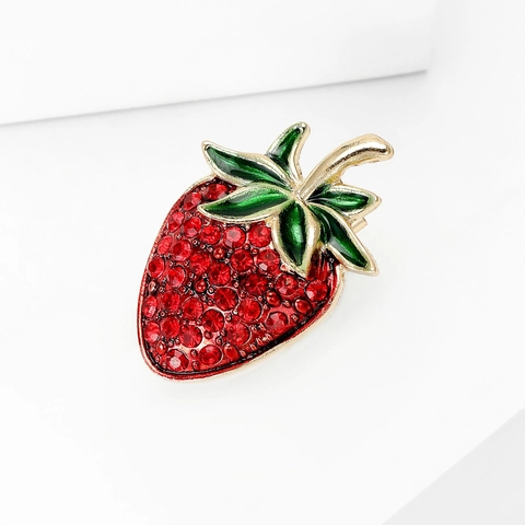 Squisita Spilla a Forma di Fragola per Donna Moda Lega Strass Rosso Frutta Corsage Gioielli Accessorio per Abito Cardigan