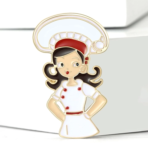 Kreative Cartoon Chef Mädchen Emaille Brosche Legierung Professionelle Charakter Pin Abzeichen Für Herren Damen Anzug Kragen Dekor