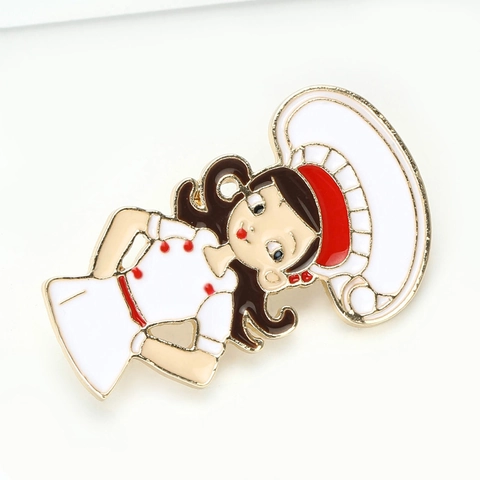 Kreative Cartoon Chef Mädchen Emaille Brosche Legierung Professionelle Charakter Pin Abzeichen Für Herren Damen Anzug Kragen Dekor