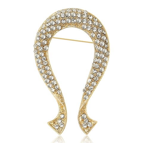 Élégante Broche en Forme de U avec Strass Pave Cristal Style Oméga Fer à Cheval en Alliage pour Femme Bijoux de Mode