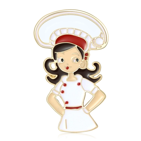 Creative Cartoon Female Chef Enamel Brooch Alloy Drip Oil Lapel Pin Fashion Jewelry Badge For Suit Dress Accessories Women Men