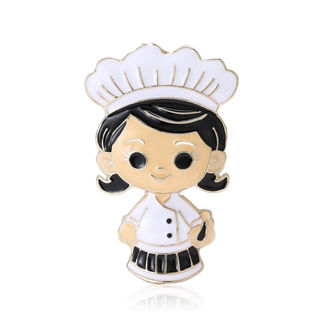Spilla in Smalto per Ragazza Chef del Fumetto Simpatico Distintivo di Personaggi Culinari per Risvolto Abito Colletto Decorazione Abbigliamento Accessori