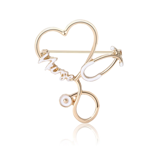 Broche Creativo de Aleación Esmalte Estetoscopio para Profesionales Médicos Forma Corazón Nurse Alfiler Dorado Joyería Regalo
