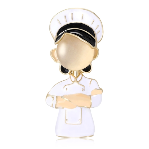 Creative Personalized Professional Chef Model Figure Brooch For Suits Alloy Enamel Cat's Eye Stone Cartoon Badge Pin