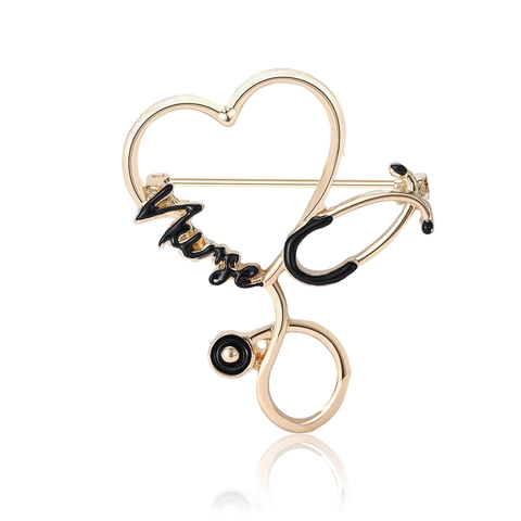 Broche Creativo de Aleación Esmalte Estetoscopio para Profesionales Médicos Forma Corazón Nurse Alfiler Dorado Joyería Regalo
