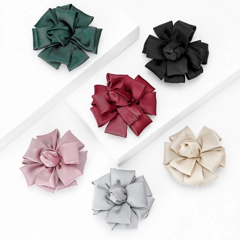 Elegant Handmade Satin Flower Dual-Use Brooch And Hair Clip For Women Stylish Multi-Layer Floral Fabric Breastpin Jewelry