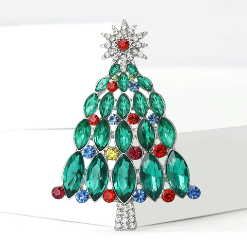 Broche Sapin de Noël Vintage en Émail et Alliage Avec Strass Colorés Incrustés Plaqué Or Argent Bijoux de Fête Pour Femmes