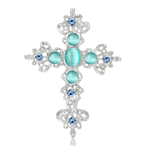 Spilla Croce Traforata Vintage Barocca Lega con Strass Religioso Pin da Bavero Accessori Gioielli di Moda per Donna