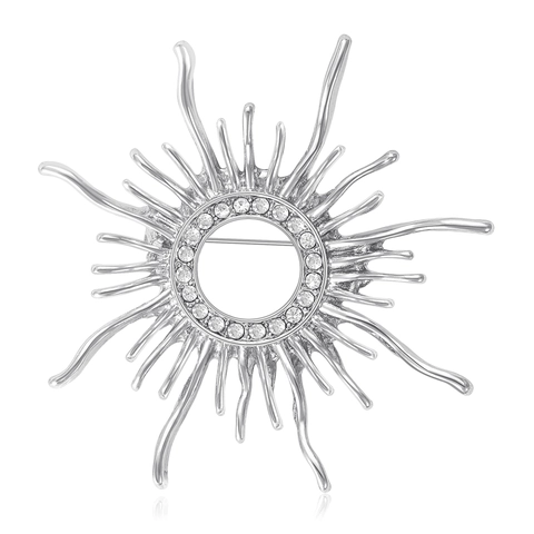 Broche en Alliage de Soleil Ajouré Vintage Avec Strass Élégante Broche Rayon de Soleil pour Femme Costume Pull Bijoux de Mode