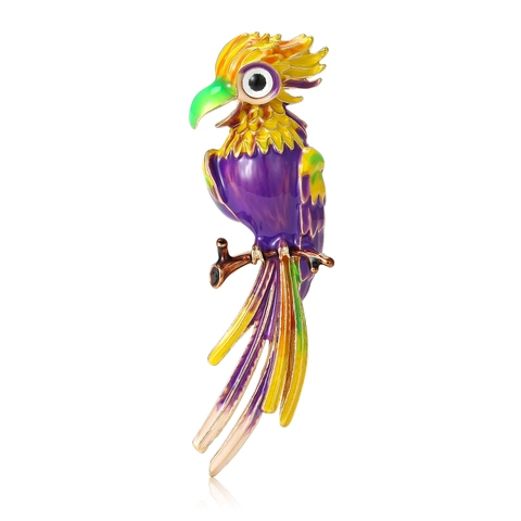 Kleurrijke Papegaai Broche Pin Voor Dames Legering Emaille Vogel Dier Vorm Strass Ingelegd Corsage Mode Sieraden Accessoires