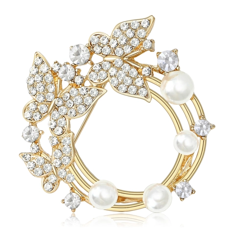 Elegante Spilla a Ghirlanda di Farfalla in Lega Con Perla Artificiale e Strass Intarsiato Gioiello di Moda per Donna Accessori