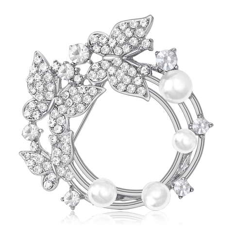Elegante Spilla a Ghirlanda di Farfalla in Lega Con Perla Artificiale e Strass Intarsiato Gioiello di Moda per Donna Accessori