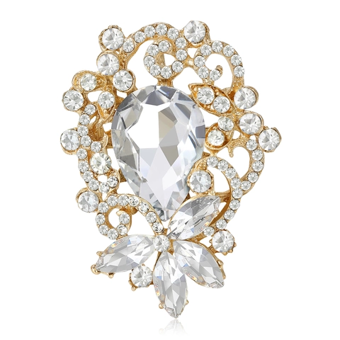 Vintage Luxe Legering Strass Bloem Brosche Voor Vrouwen High End Kristal Waterdruppel Pin Voor Pak Jas Mode Sieraden