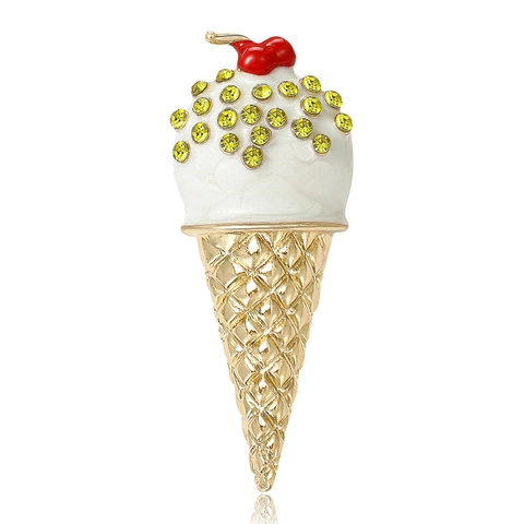 Broche de Cono de Helado de Estrás de Aleación de Moda Esmalte de Aceite de Goteo Alfiler de Solapa Estilo de Comida Dulce Joyería
