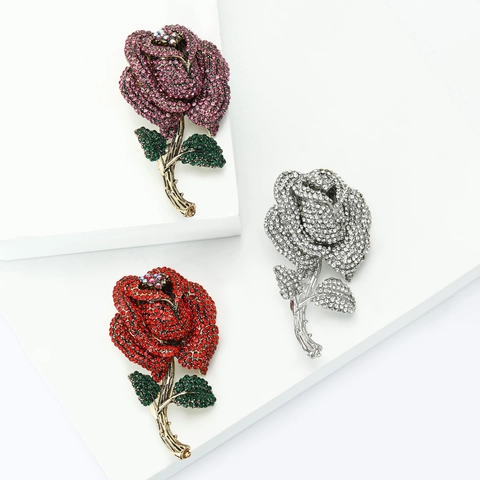 Lussuosa Spilla a Rosa in Lega di Strass per Donna Elegante Spilla da Abito Floreale Vintage Gioielli per Feste Accessori