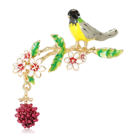 Spilla Uccello in Smalto da Donna Lega Strass Animale Ramo Fiorito Pin Stile Naturale Gioielli Accessori Abbigliamento Regalo