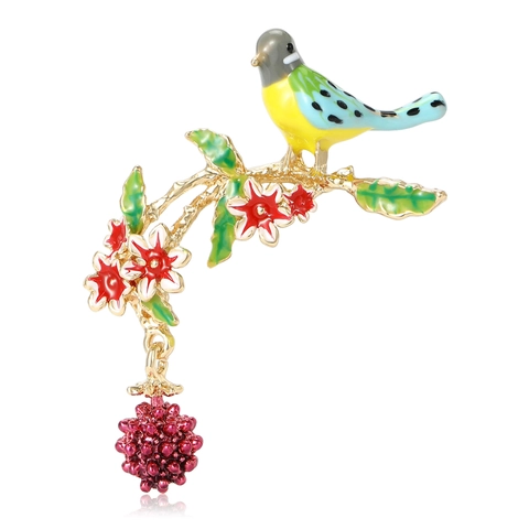 Spilla Uccello in Smalto da Donna Lega Strass Animale Ramo Fiorito Pin Stile Naturale Gioielli Accessori Abbigliamento Regalo