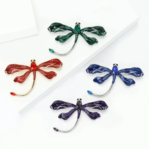Elegant Alloy Rhinestone Enamel Dragonfly Brooch For Women Animal Shape Pin For Banquet Wedding Party Jewelry Accessory