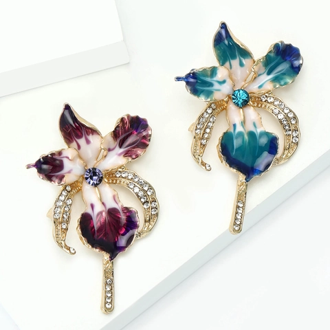Exquisite Legierung Strass Orchidee Emaille Blume Brosche Elegante Gradient Pins Für Damen Anzug Strickjacke Corsage Schmuck