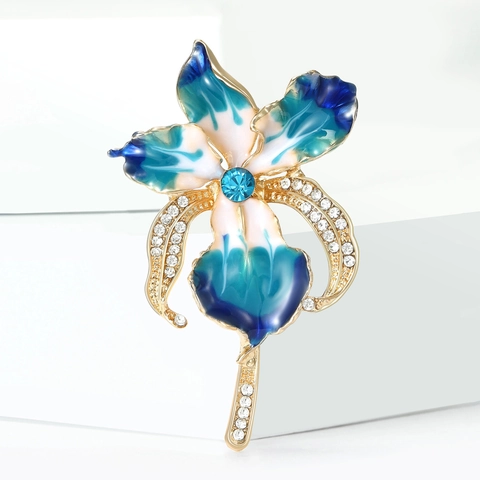 Exquisite Legierung Strass Orchidee Emaille Blume Brosche Elegante Gradient Pins Für Damen Anzug Strickjacke Corsage Schmuck