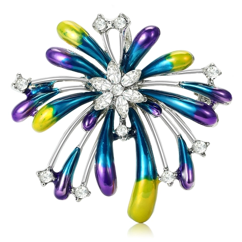 Elegante Spilla a Fuochi d'Artificio in Lega Smaltata con Strass per Donna Accessori Moda Floreale di Alta Qualità Gioielli Regalo