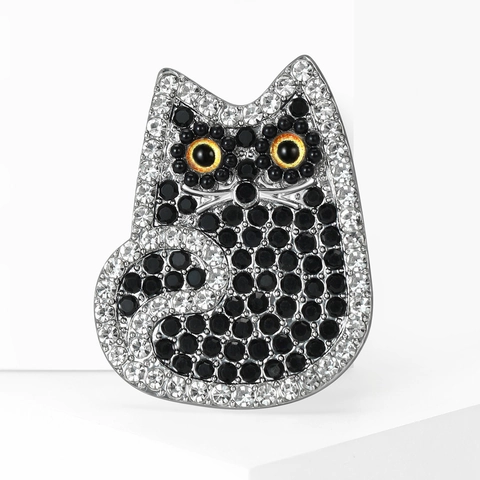 Luxus Legierung Strass Katze Form Brosche Cartoon Tier Eingelegt Kristall Anstecknadel Für Damen Mode Kleidung Accessoires