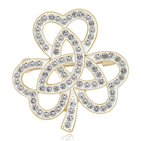 Elegante Legierung Strass Kleeblatt Brosche Für Damen Hochwertige Hohl Herz Kleeblatt Nadel Seidenschal Clip Schmuck Geschenk