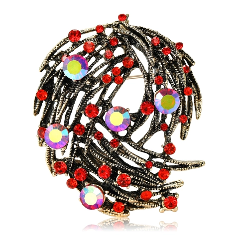 Vintage Legierung Strass Vogelnest Brosche Für Damen Antik Silber Gold Blumenmuster Kristall Corsage Schmuck Zubehör