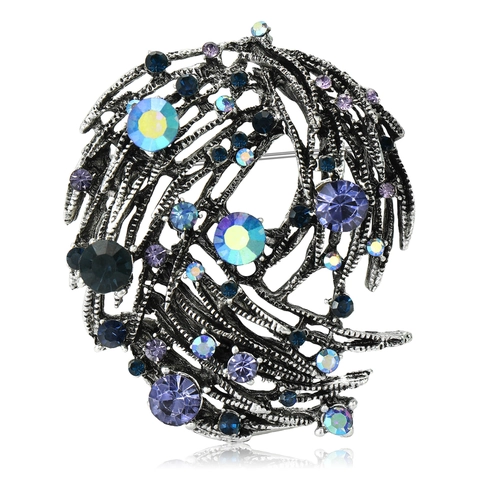 Vintage Legierung Strass Vogelnest Brosche Für Damen Antik Silber Gold Blumenmuster Kristall Corsage Schmuck Zubehör