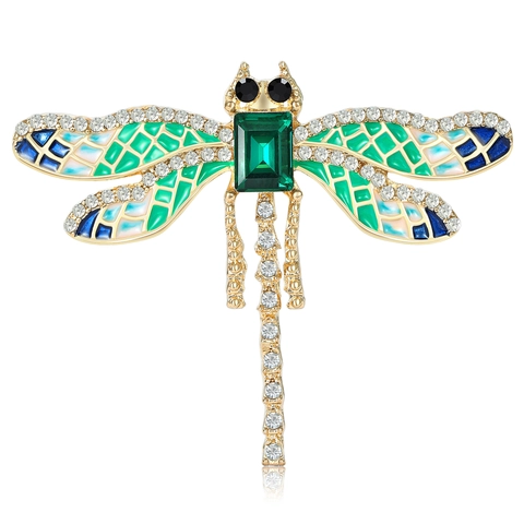 Vintage Legering Libel Broche Met Kleurrijk Emaille En Ingelegde Strass Exquise Glazen Speld Voor Dames Pak Jas Sieraden