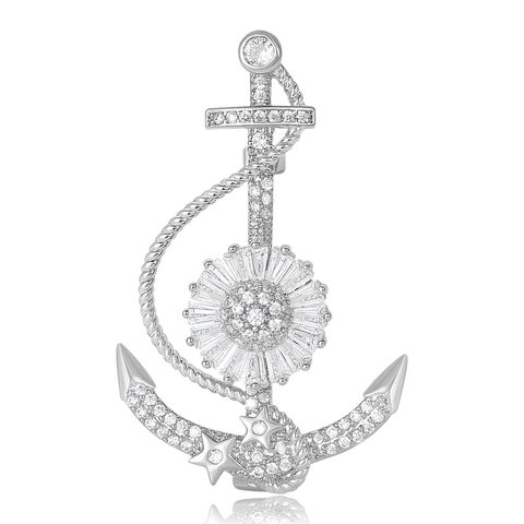 Spilla ad Ancora Nautica in Rame Con Strass e Perla Artificiale Fiore Stella Spilla per Abito Gioielli alla Moda per Uomo Donna